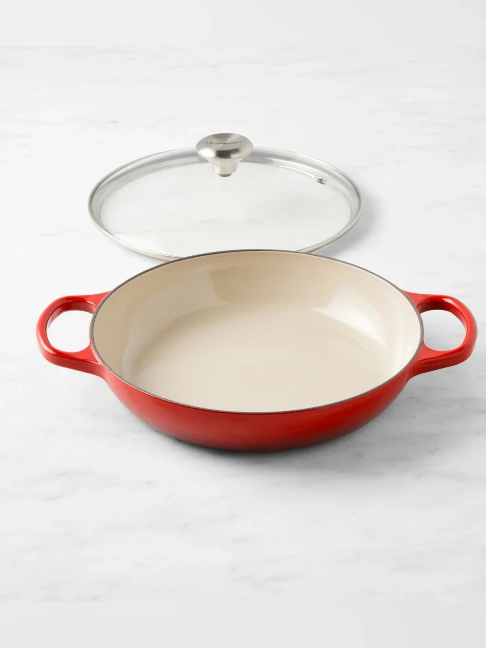 LE CREUSET ENAMELED CAST IRON BRAISER GLASS LID 2.25 QT CERISE RED NEW NO BOX